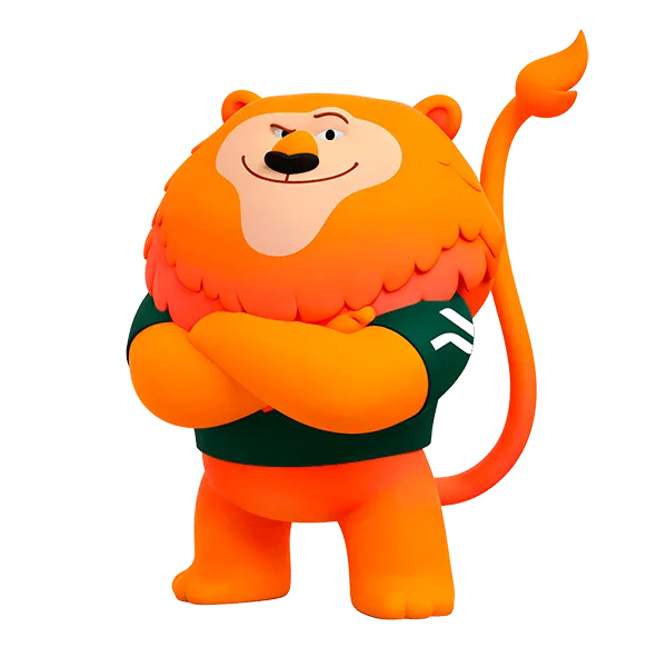 Léo le lion, les bras croisés